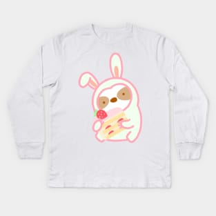 Cute Strawberry Shortcake Bunny Sloth Kids Long Sleeve T-Shirt